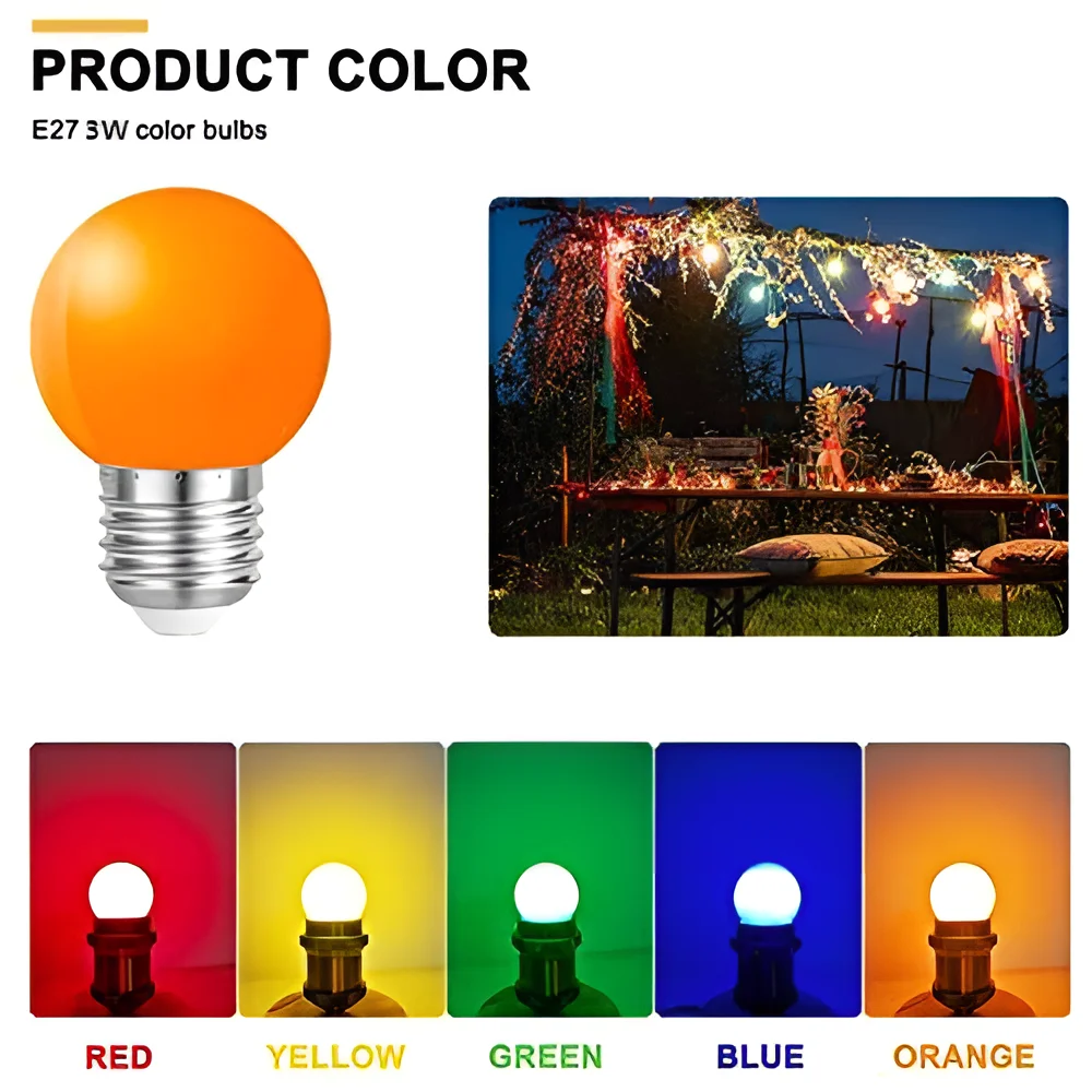 30PCS 5W LED Màu Bóng Đèn AC220V Ánh Sáng Màu Đỏ Màu Xanh Lá Cây Màu Xanh Màu Vàng Ấm Áp Orange Màu Hồng Tím Giáng Sinh Trang Trí Thanh tiết Kiệm Năng Lượng Đèn