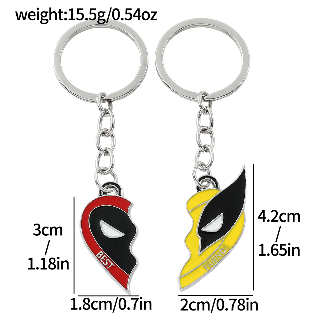 Collar de la película Marvel Deadpool & Wolverine, conjunto de mejores amigos, llavero con colgante a juego de corazón dividido para Fans, accesorios de regalo, 2 uds.