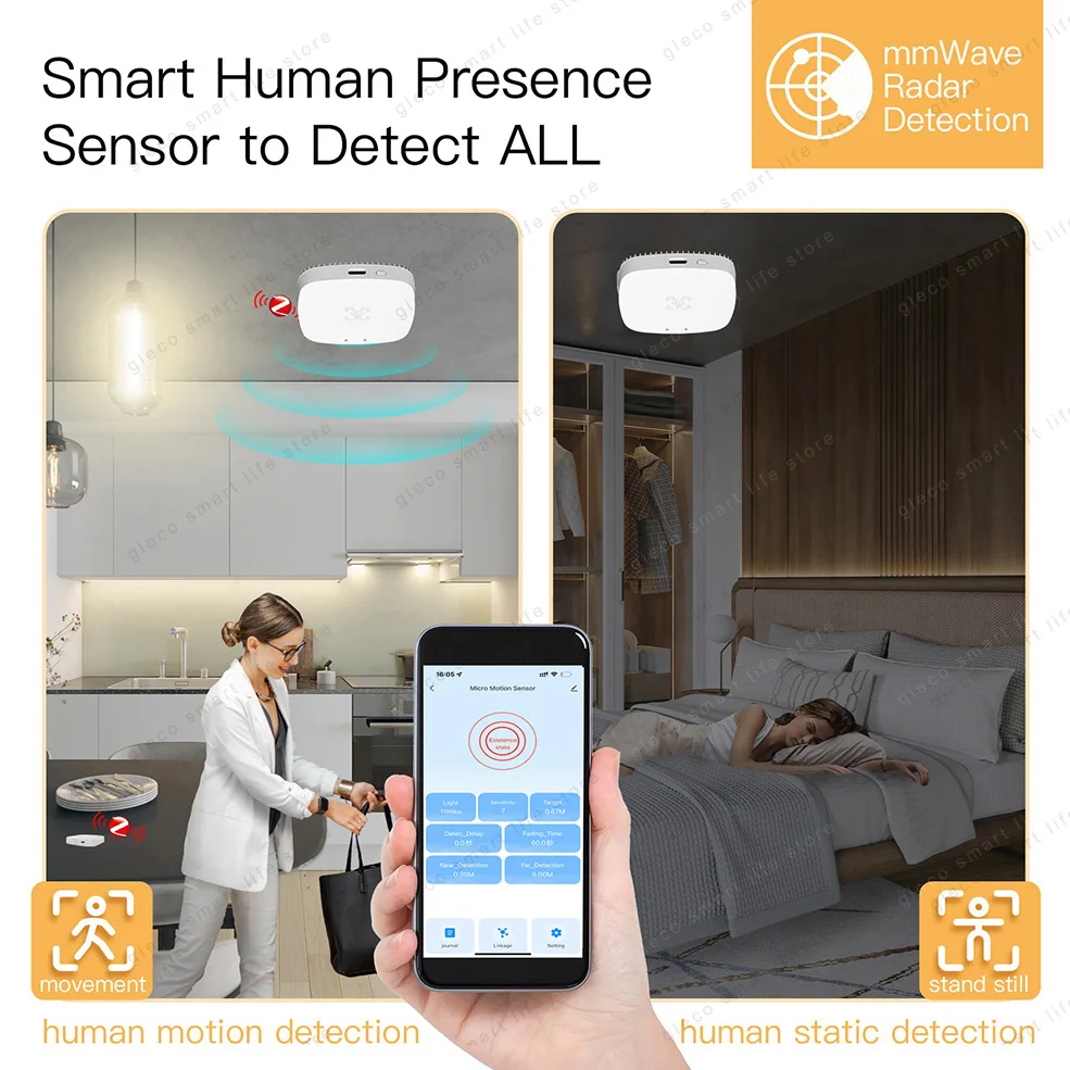 WiFi / Zigbee Smart Human Presence Sensor PIR-Radardetektor, Helligkeits-/Entfernungserkennung, Tuya Smart Life Home Automation