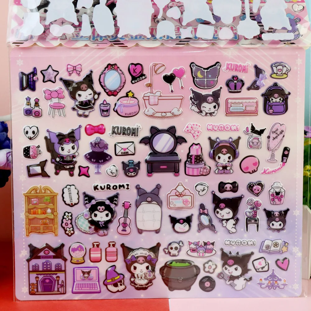 Sanrio Cartoon Dubbellaags 3D Kuromi Melody Home Stickers Grote Bubble Stickers
