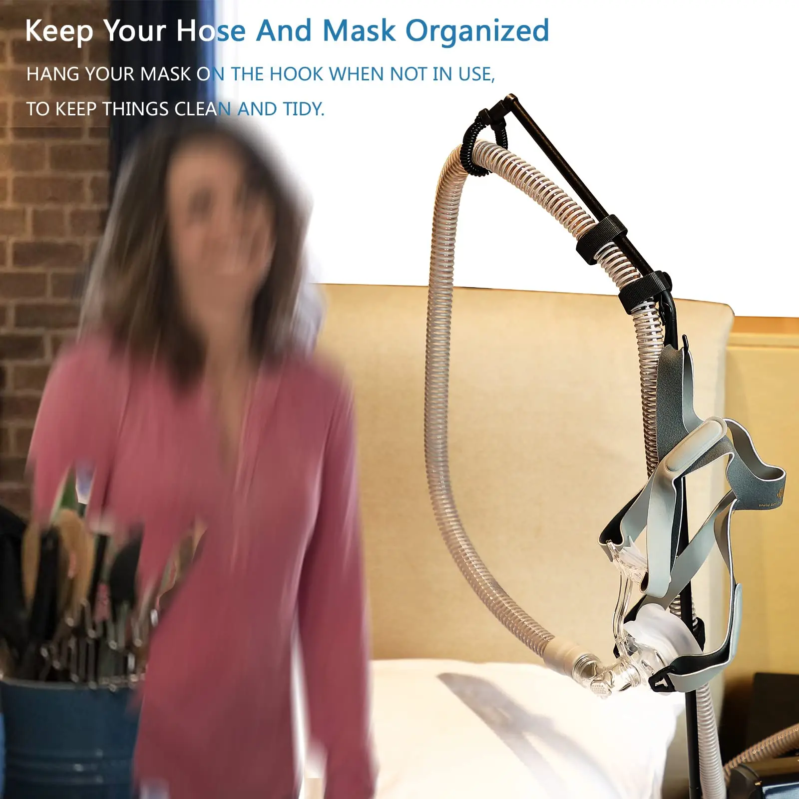 CPAP อุปกรณ์เสริมที่ใส่ท่อหน้ากากไม้แขวนเสื้อท่อยกท่อรองรับพับได้ 360 °   หมุนได้ใส่ใต้ที่นอนแขวนท่อ BIPAP APAP