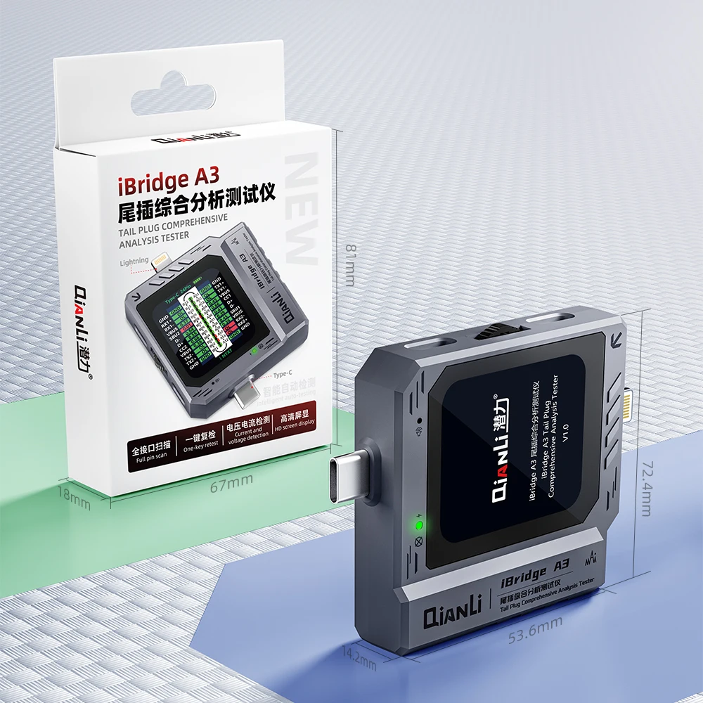 Qianli iBridge A3 enchufe trasero probador de análisis integral detección de voltaje de corriente tipo C relámpago para teléfono IPhone Samsung HW