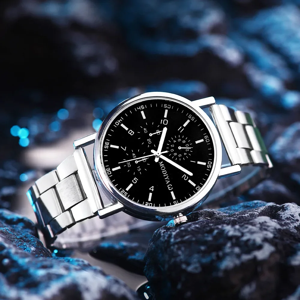 Reloj informal con correa de malla de acero inoxidable para Hombre, Reloj de cuarzo con esfera Simple, esferas redondas, Reloj de pulsera de negocios, Erkek Kol Saati Reloj para Hombre