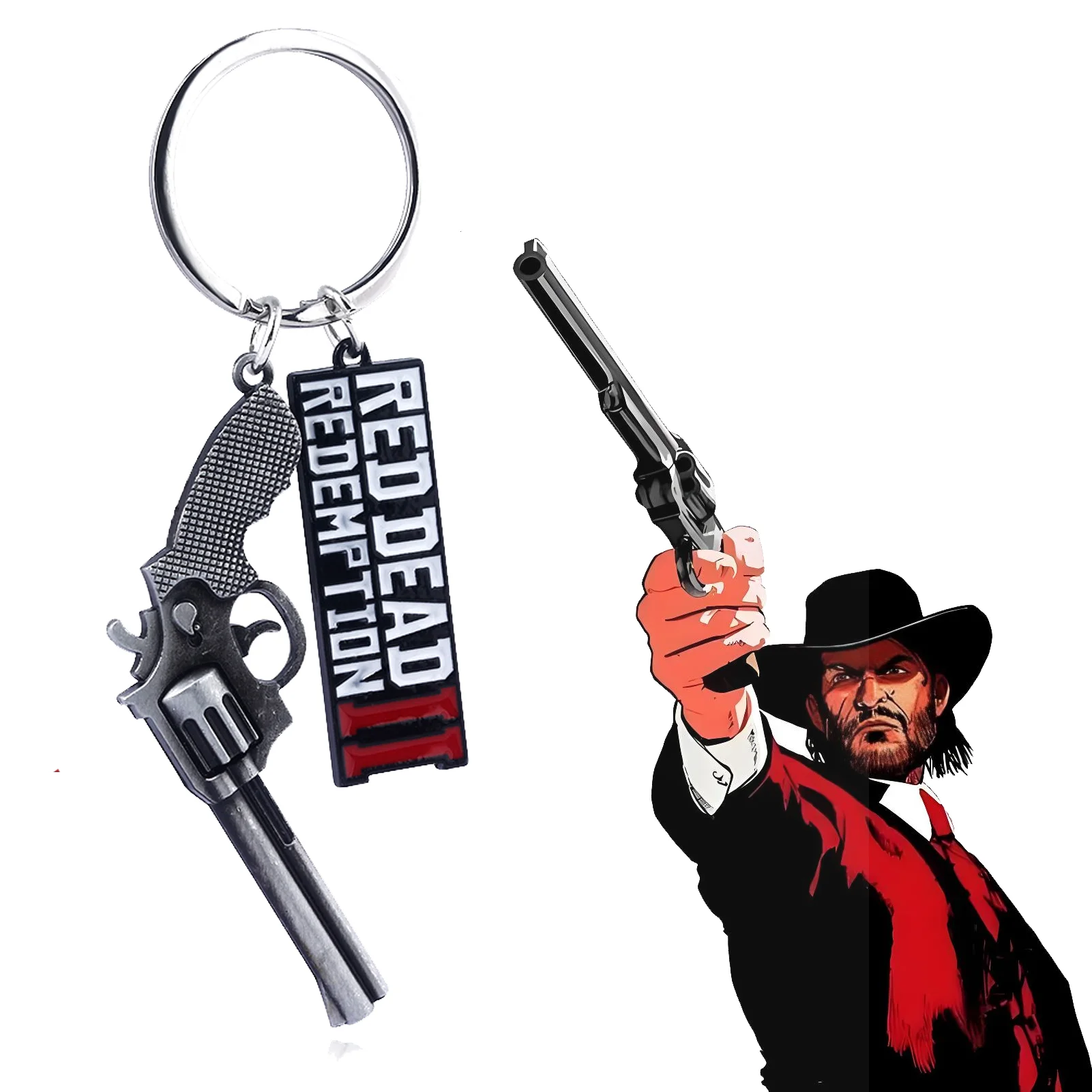 게임 RDR2 아서 모건 리볼버 키링 레드 데드 리뎀션 2 키체인 펜던트 팬 선물 코스프레 남녀 백팩 장신구
