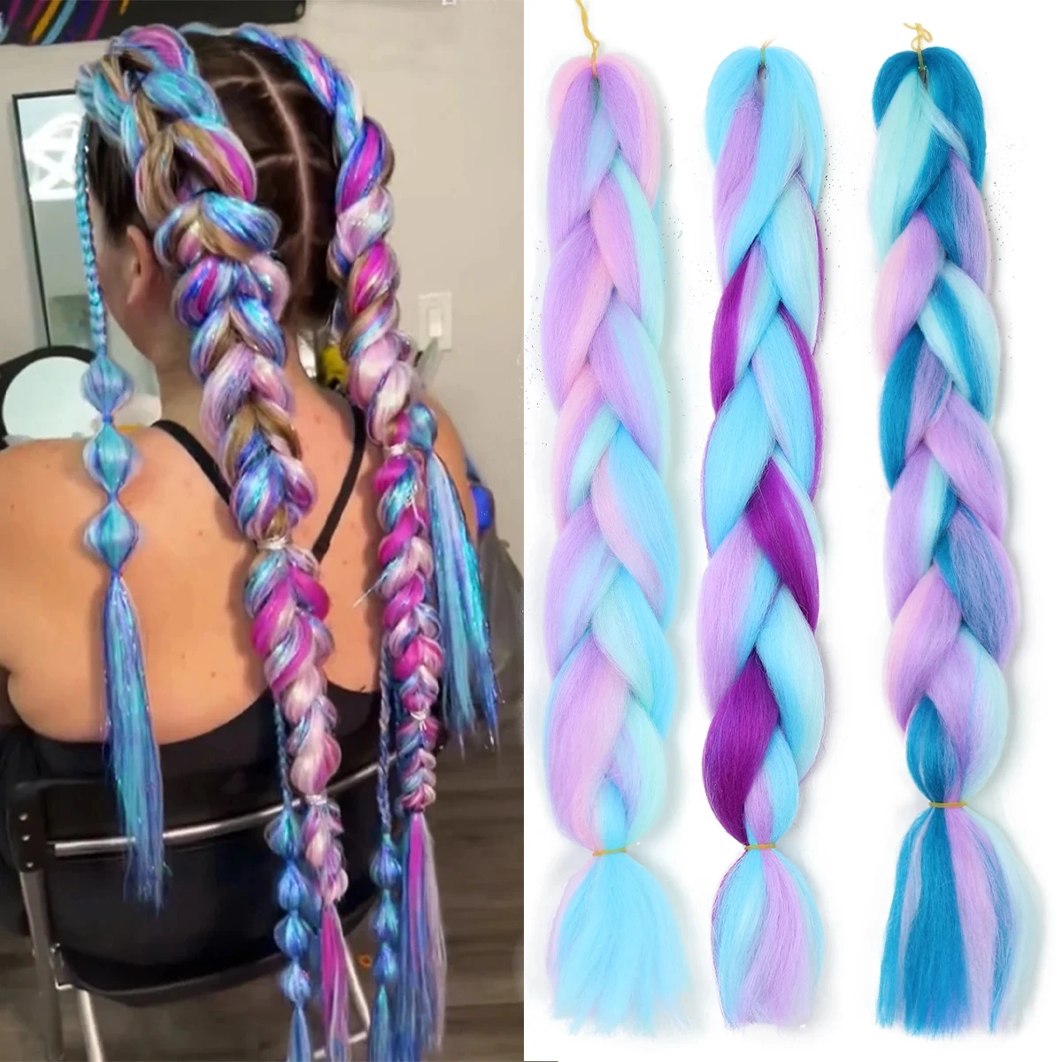24 "Tranças Yaki Sintéticas Cabelo kanekalon Ombre Trança de Cabelo Jumbo Trança Extensão de Cabelo Para Mulheres Centenas de Cores DIY Cabelo
