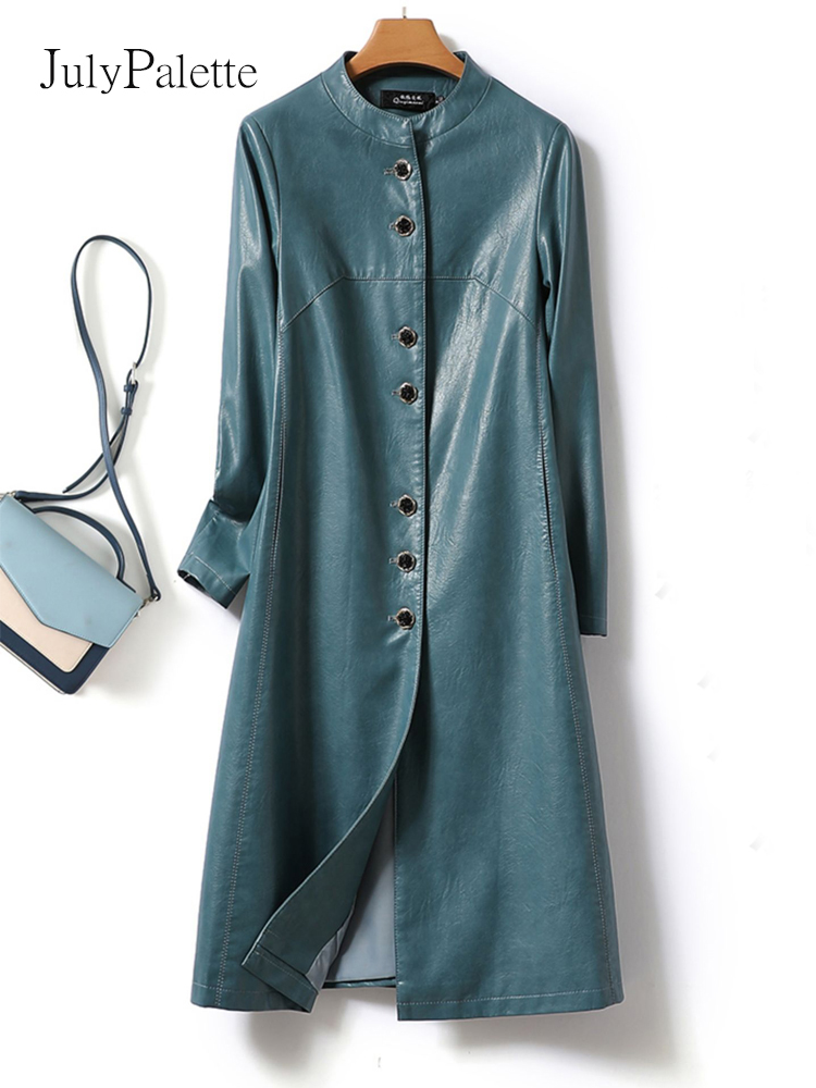 ジュリパレット-女性用シープスキンレザーコート、女性用Oネックロングトレンチコート、シングルブレストスプリットシープスキンアウターウェア、2024年秋