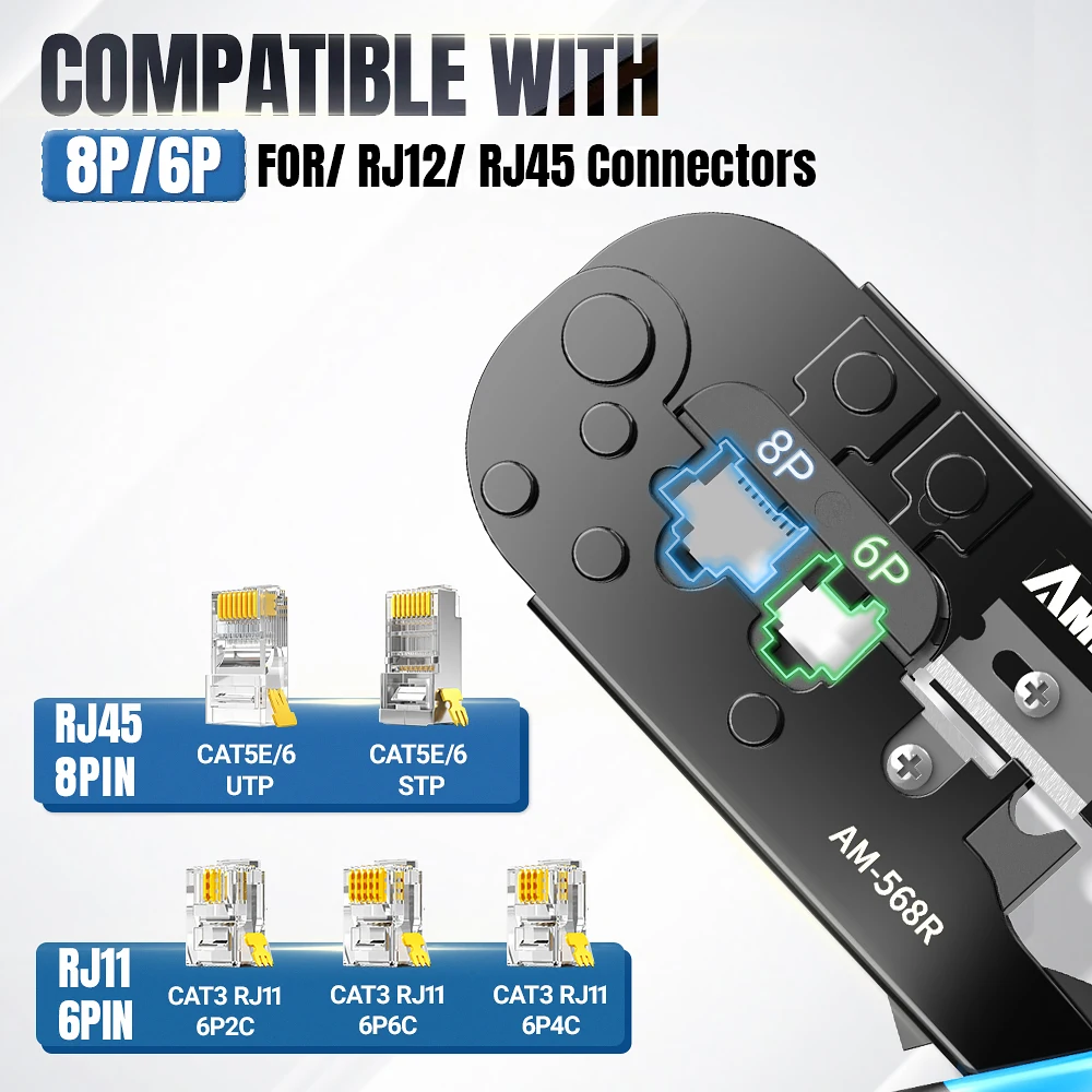 AMPCOM rj45 щипцы RJ11 RJ45 обжимной инструмент интернетной сети LAN. Кабель обжимной резак плоскогубцы для 6P 8P RJ-11 / RJ-12 RJ-45
