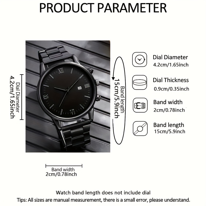 ชุดนาฬิกาควอทซ์ผู้ชาย 4 ชิ้น - มีสไตล์และเรียบง่าย สายโลหะผสมสังกะสี