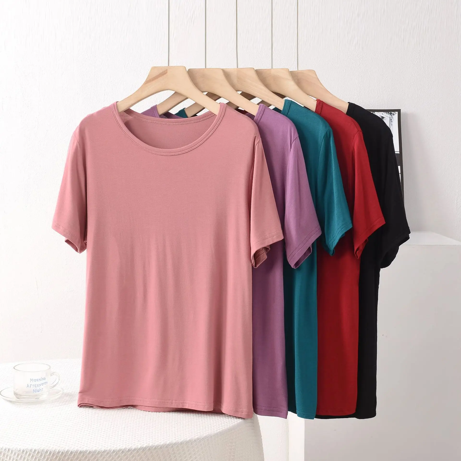 XL bis 8XL Plus Größe Locker sitzendes Modal T-Shirt O-Ausschnitt Kurzarm T-Shirts Sommer Damen dünne T-Shirts Basisschicht Top alle passenden