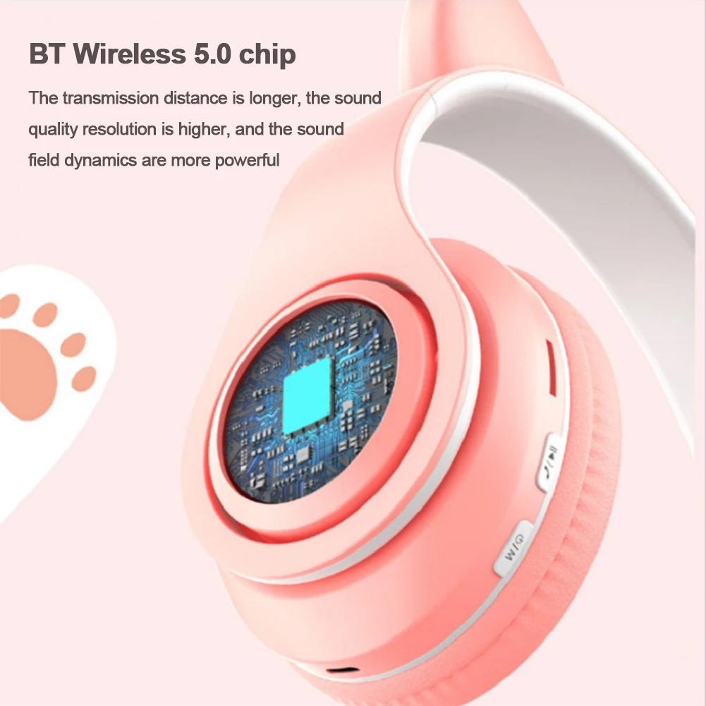 Flash Light Cute Cat Ears cuffie Wireless con controllo del microfono LED Kid Girl Stereo Music Helmet Phone auricolare Bluetooth regalo