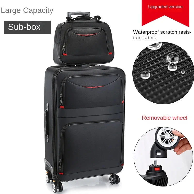 Juego de equipaje de gran capacidad para estudiantes, Maleta de cabina con cerradura de combinación, impermeable, rueda desmontable, tela Oxford
