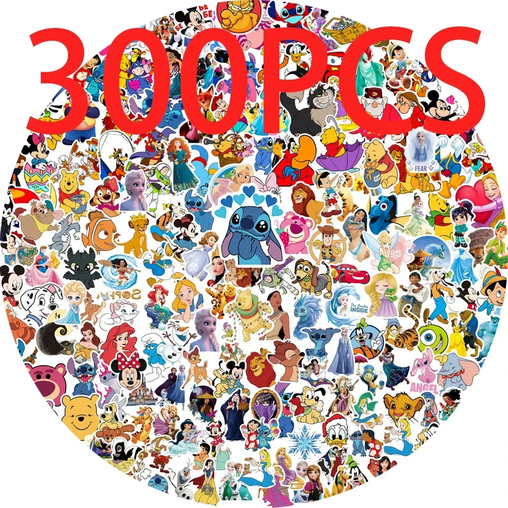 50/100/200/300 Pz Disney Mix Cartoon Cute Stitch Micky Principessa Adesivi In Vinile Laptop Bagagli Skateboard Adesivo Impermeabile giocattoli
