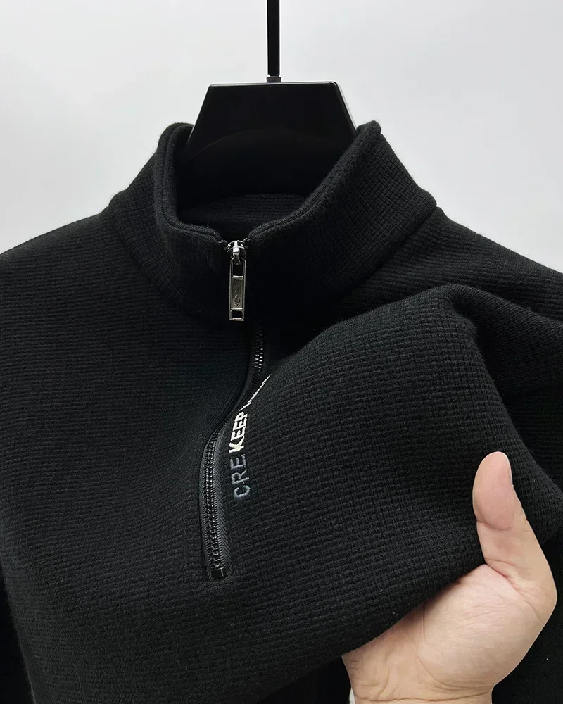 Herrenbekleidung Rollkragenpullover Mode Herren Strickwaren Einfarbig Klobiger halber Reißverschluss Verdickungspullover Luxuriöser warmer Pullover