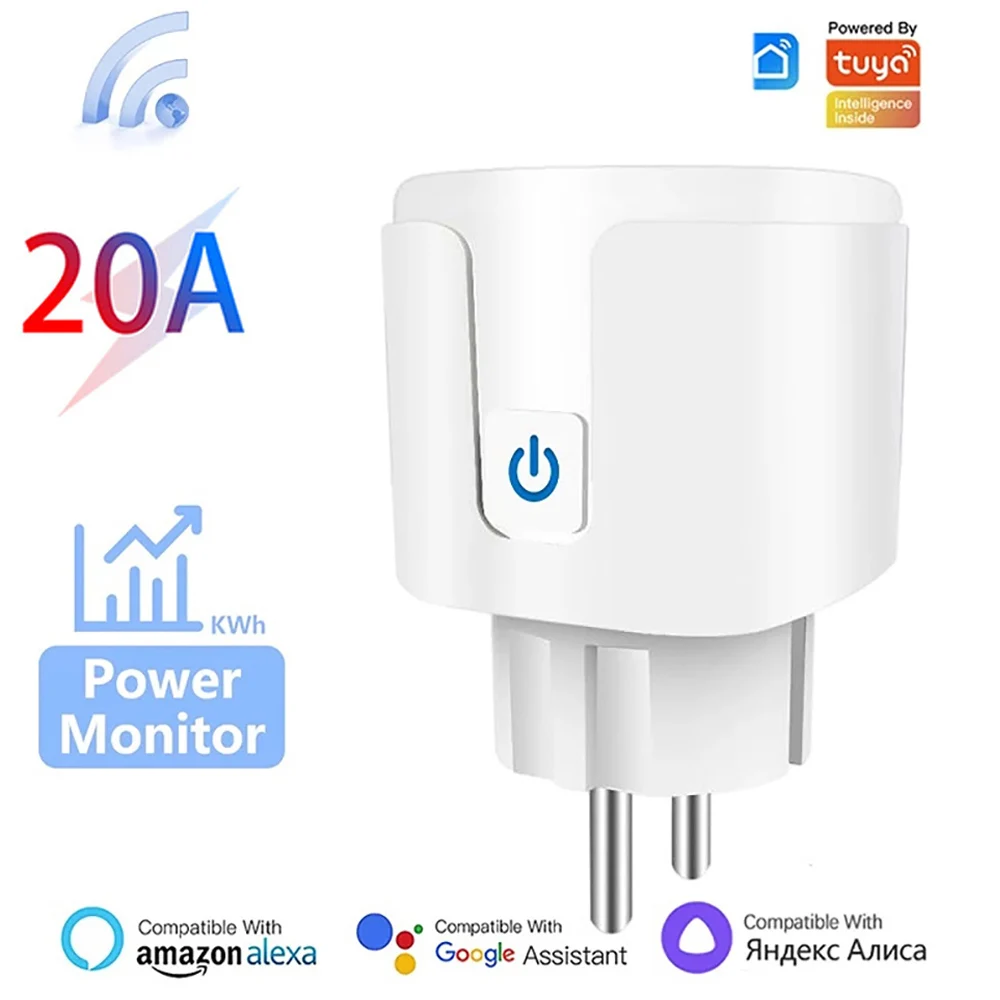 Enchufe Wifi Tuya 20A enchufe inteligente UE con función de Monitor de potencia aplicación remota Smart Life toma de Control funciona con Alexa Google Home