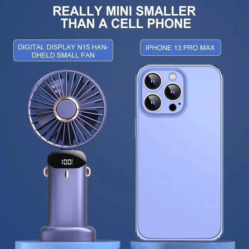 Mini Portable Handheld Fan Foldable Neck Hanging Fans 5 Speed USB Rechargeable Fan with Phone Stand and Display Screen 1800mAh