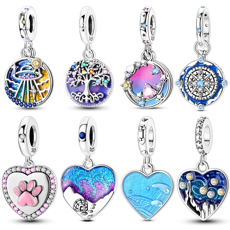 Neue 925 Sterling Silber Charms Perlen Anhänger Bunte Baum des Lebens Cosmic Starry Sky Charms Für Frauen Armband DIY Schmuck Geschenk