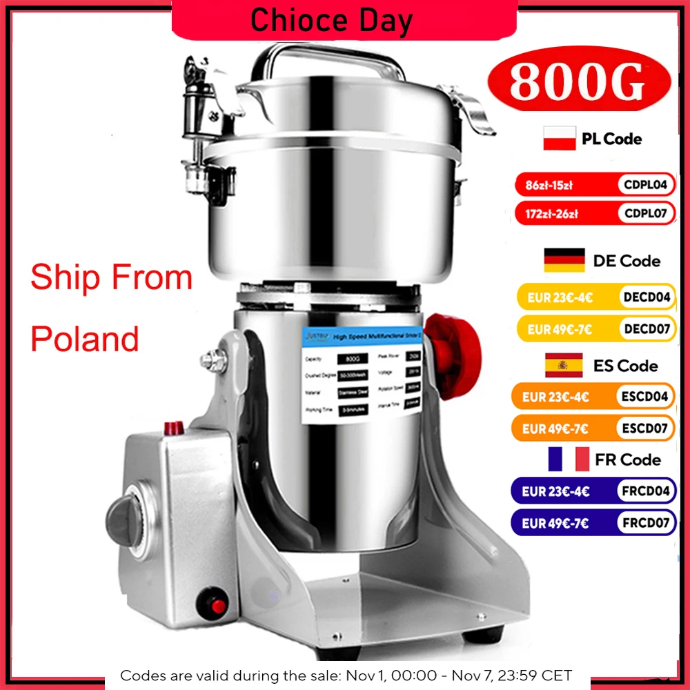 Onderdelen Gratis Grote Capaciteit 800G 3000W Kruidenmolen Koffiezetapparaat Graan Kruiden Molen Geneeskunde Tarwe Mixer Droog voedsel Grinder