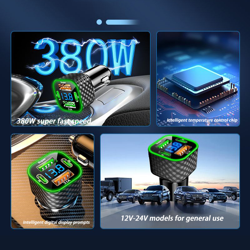 Автомобильное зарядное устройство USB C Dual PD 4 в 1 с дисплеем напряжения, адаптер для сверхбыстрой зарядки для iPhone Xiaomi Oppo Vivo Samsung