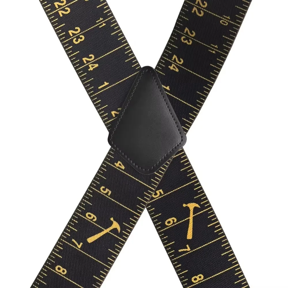 Heavy Duty Suspenders for Men Work 5cm Wide X-Back 4 Strong Clips Tape Measure Pattern Ruler Suspender Trouser Braces Strap Belt