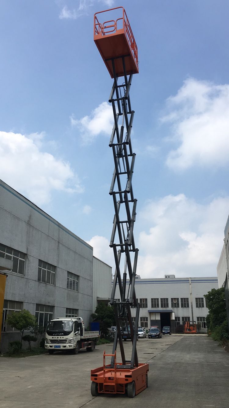 自走式電動シザーリフト,ポータブル作業プラットフォーム,300kg,高架式作業プラットフォーム,6m, 8m, 10m, 12m, 14m