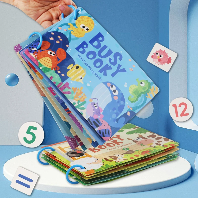 Busy Book for Kids, Animals Vehicles Dinosaurs Stickers, Matching Number & Letter Games, Interactive Learning Activity Book