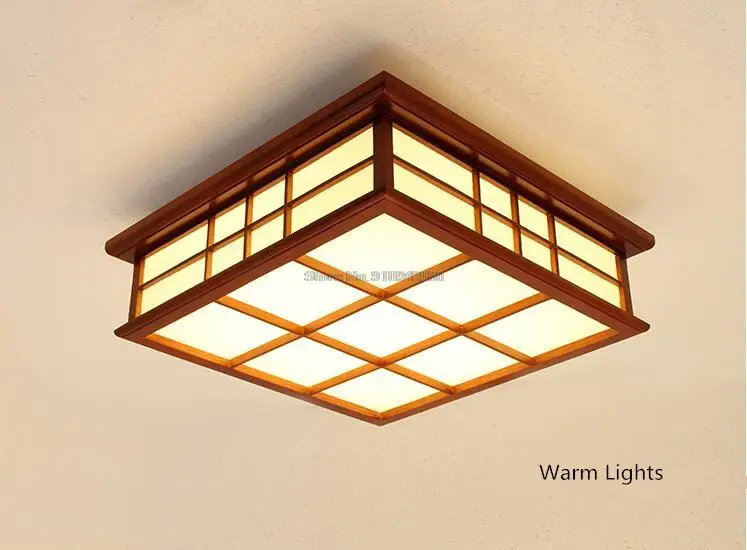 45X45Cm Lampu Langit-langit Kayu Kontemporer Lampu Persegi Lampu LED Gaya Jepang/Cina Asia untuk Kamar Hotel, Kafe, Restoran Bar