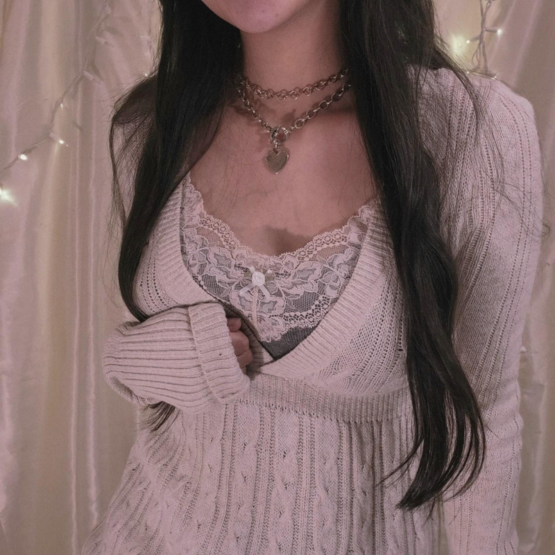 Fairycore Y2K Grunge Vintage Strickpullover Schicke Damen 90er Jahre Vintage V-Ausschnitt Pullover Ästhetik Retro Süße Pullover Strickwaren