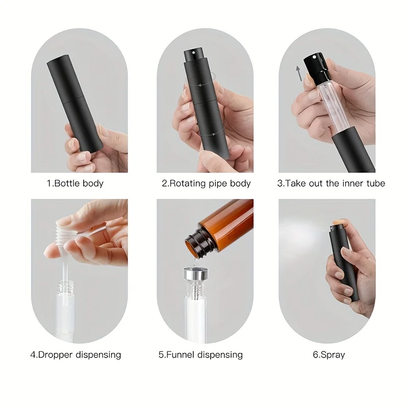 10ml 여행용 향수 스프레이어, 리필 가능한 콜론 용기, 미니 스프레이어 크기용 빈 디스펜서 스프레이 병(블랙)
