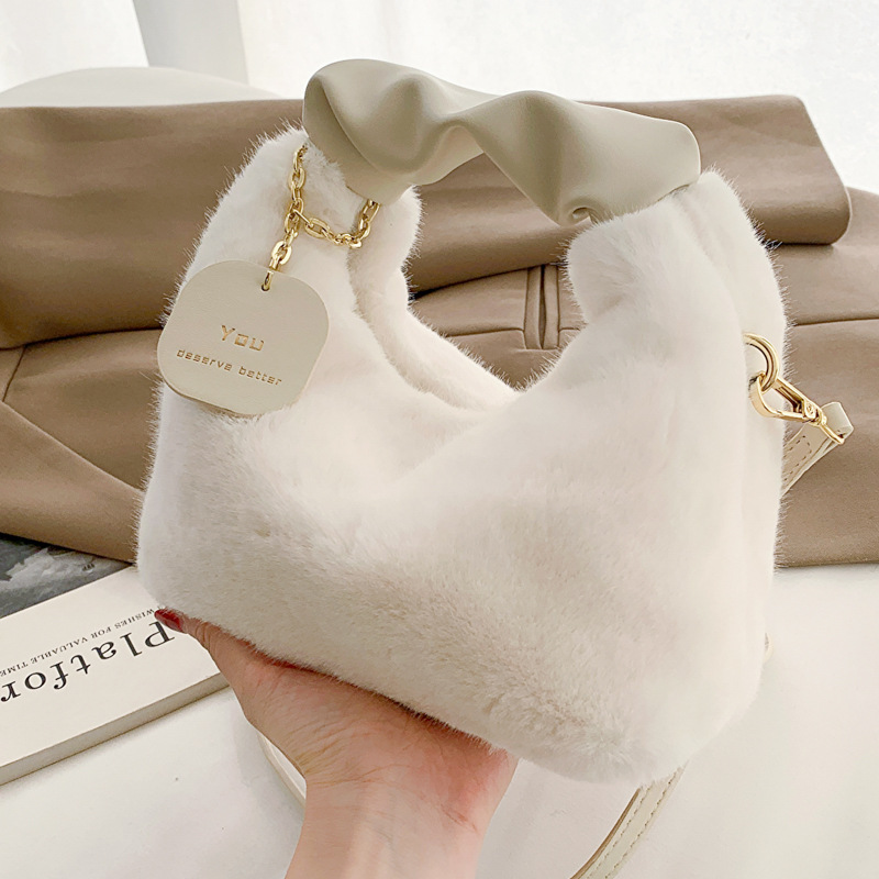 Borse da donna in pelliccia sintetica borsa a tracolla da donna piccola con cerniera borsa a tracolla Casual Tote Half-Moon Hobos Winder per lo Shopping in viaggio