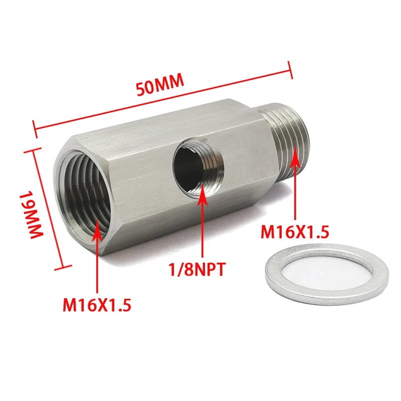 ステンレス鋼油圧および酸素センサーコネクタ,側面穴,ガスケット付きアダプター,1/8 npt,m16x1.5,新品