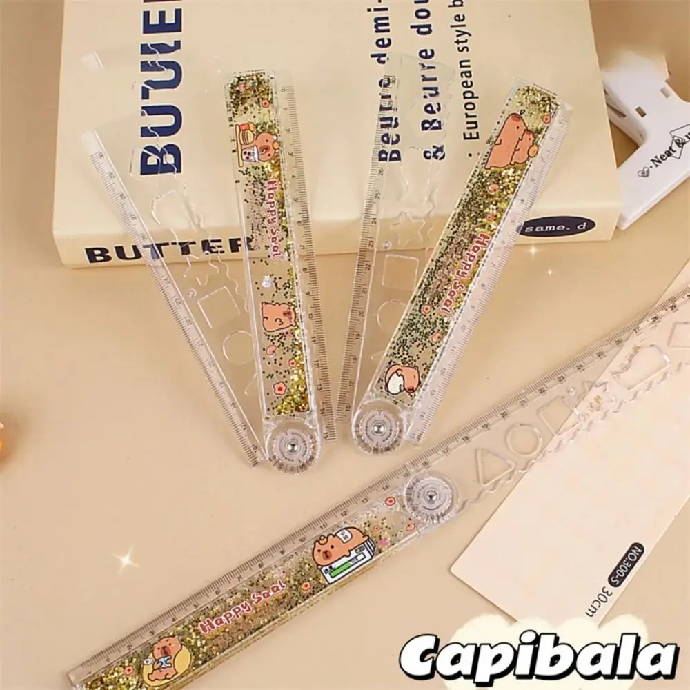 INS Capybara Folding Ruler Multifunctional 30CM Drawing Tool Cartoon Straight Ruler Measuring Ruler Student Gift Stationery