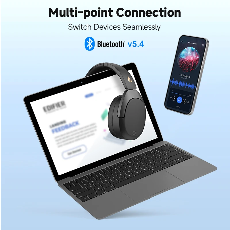 Edifier W830NB Auriculares inalámbricos Bluetooth 5.4 Cancelación activa de ruido Auriculares supraaurales de alta resolución LDAC plegables -45dB ANC 94H