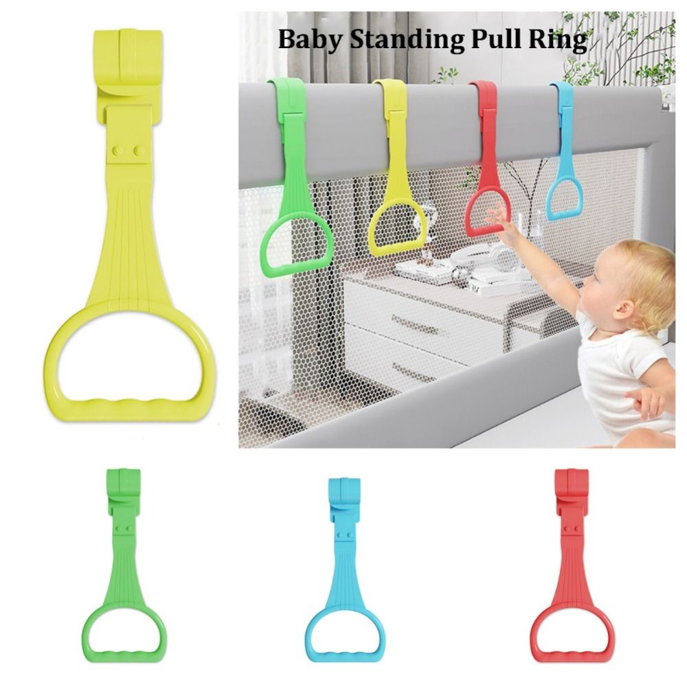 Anel de tração de plástico para cercadinho, acessórios de cama de ensino, cor sólida, ganchos de berço de bebê, anel de tração, ajuda ao suporte de bebê