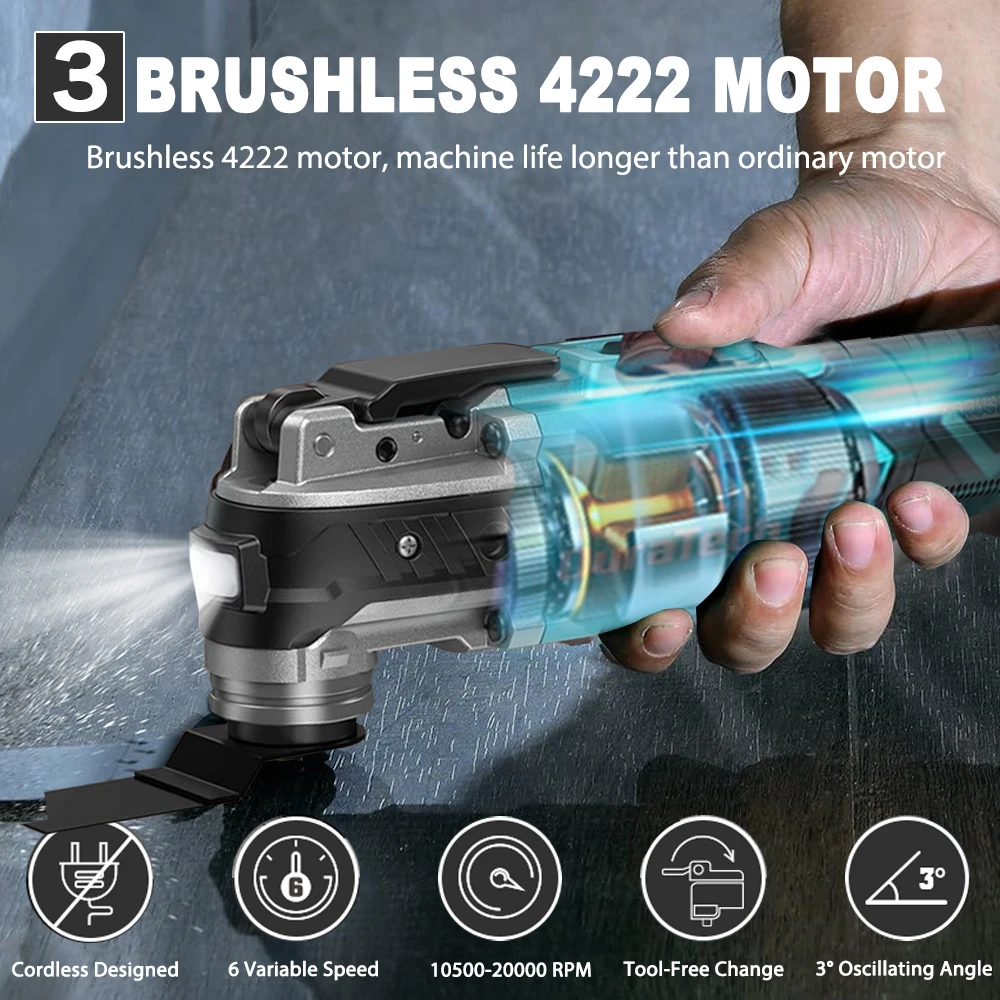 Cordless Oscillating Multi Tool 6 Gears Electric Cutting Polishing Trimming Renovator Machine for 18V Lithium-Ion Battery