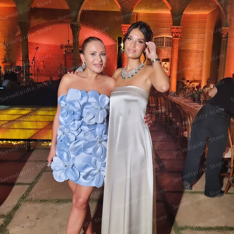 Vestido de noite de luxo com design floral sem alças com enfeite de pedras preciosas – perfeito para uso formal e ocasiões especiais