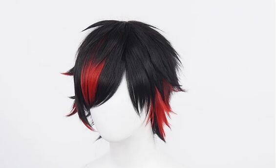 Peluca de cosplay corta negra mezclada roja pelo sintético resistente al calor fiesta de Halloween carnaval