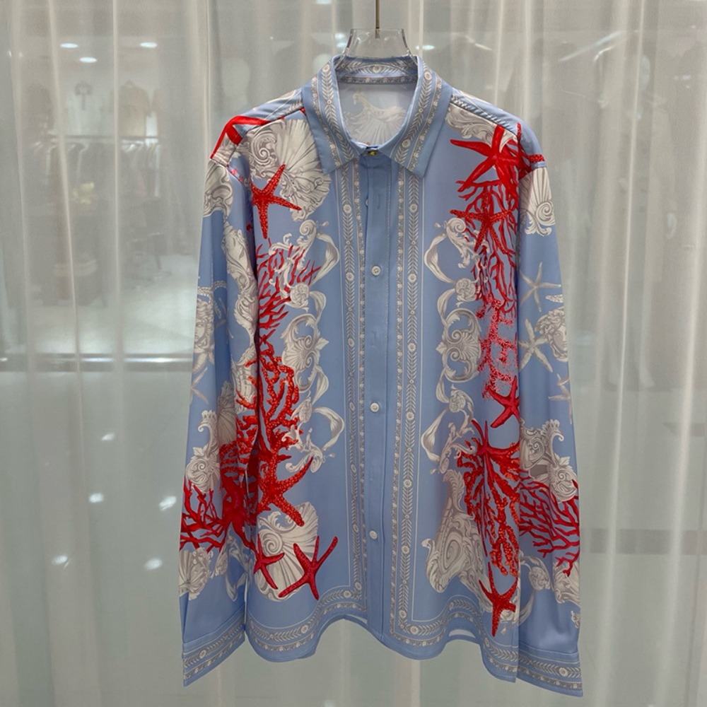 2024 neue europäische und amerikanische Mode Jugend beliebte Gentleman Retro Herren Langarm Gold Button Shirt