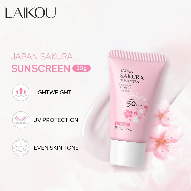 Laikou Sakura Creme Clareador Coreano Protetor Solar Facial Bloqueador de Sol Spf50 Loção de Isolamento Hidratante Branqueador 30g