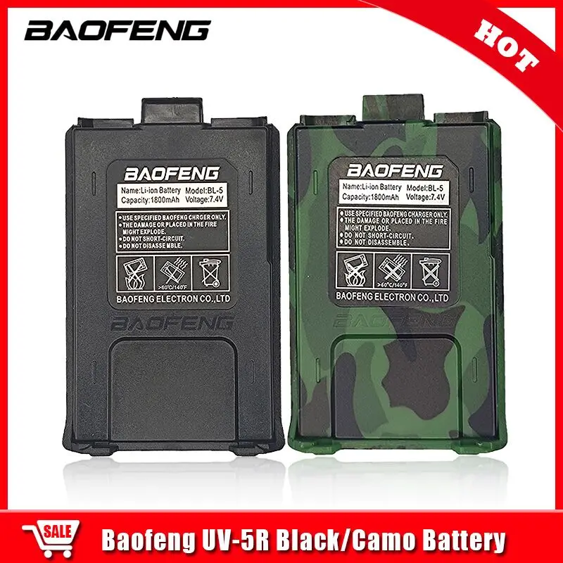 Оригинальный аккумулятор для портативной рации Baofeng 1800 мАч, USB/Type C, зарядка UV5R, детали для двусторонней радиосвязи
