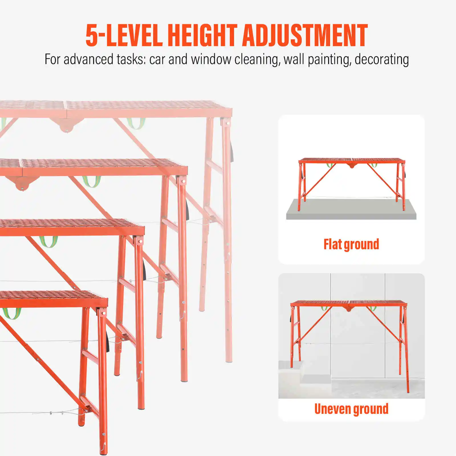 Portable Scaffolding, 770lb Capacity Workbench Step Ladder, Adjustable Height 27.6 to 45.7in Scaffolding Equipment (Red)
