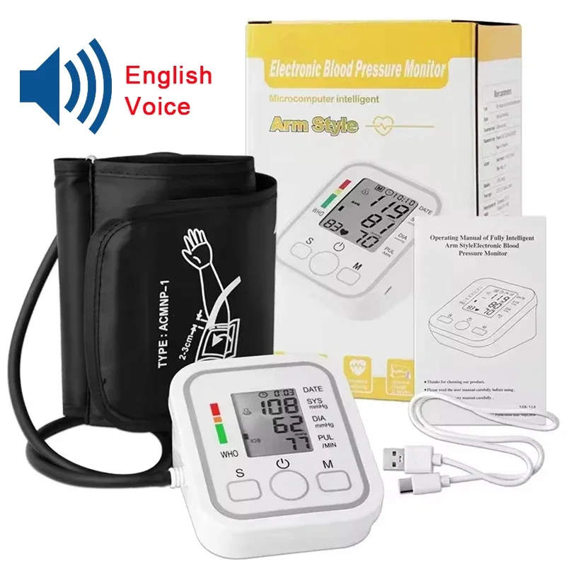 Monitor de presión arterial Digital portátil para la parte superior del brazo, herramienta de medición, Monitor de presión arterial, tonómetro, conjuntos de esfigmomanómetro
