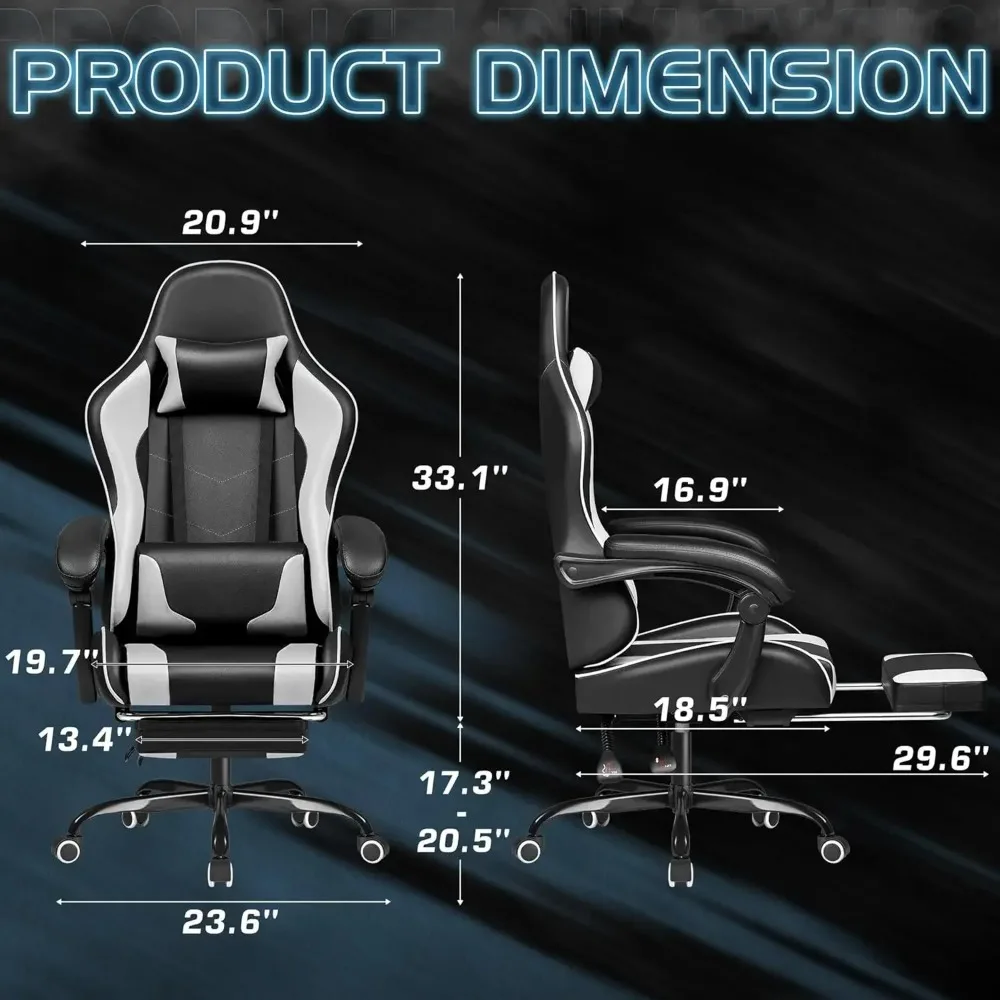 Gaming Chair, Video Game Chair with Footrest and Massage Lumbar Support, Ergonomic Computer Chair Height Adjustable