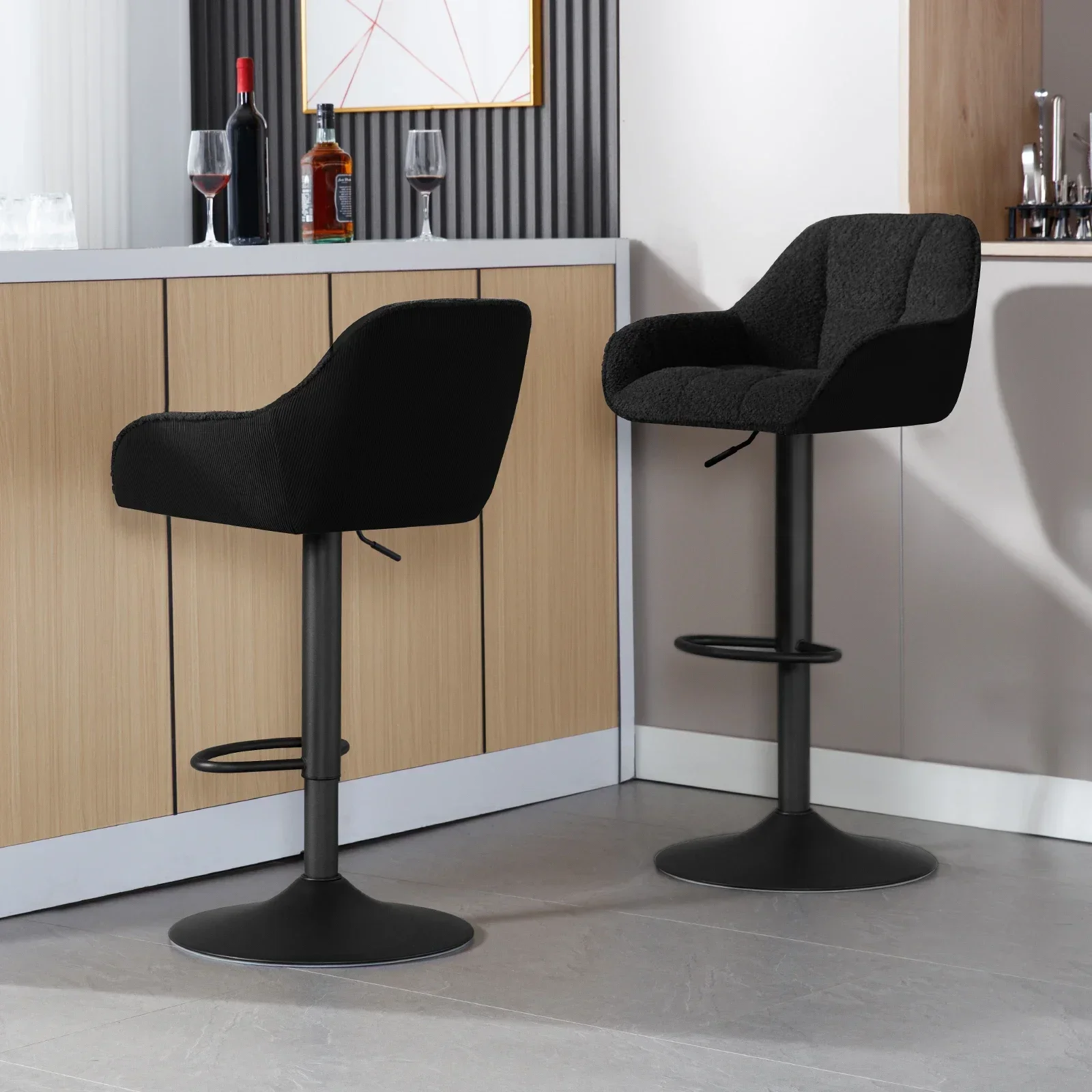 WOLTU 2 unids/set taburetes de Bar taburete de mostrador de bistró de altura ajustable con reposapiés acolchado giratorio sillas de cocina de cordón de chenilla