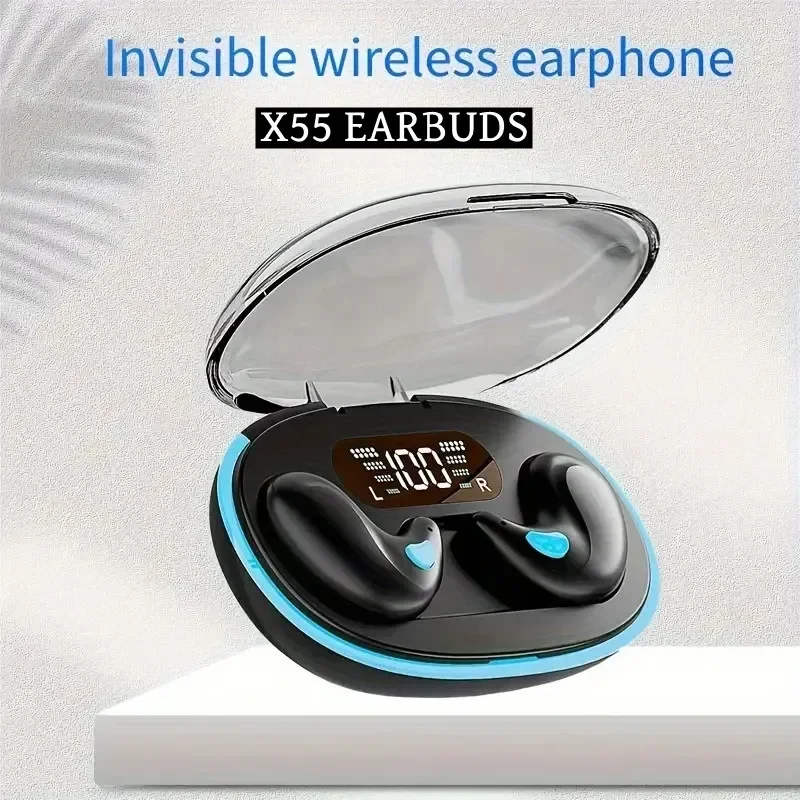 Słuchawki bezprzewodowe X55 do spania, mini słuchawki do pracy, słuchawki Bluetooth TWS stereo, ukryte zestawy słuchawkowe z mikrofonem HD do rozmów, sportowe