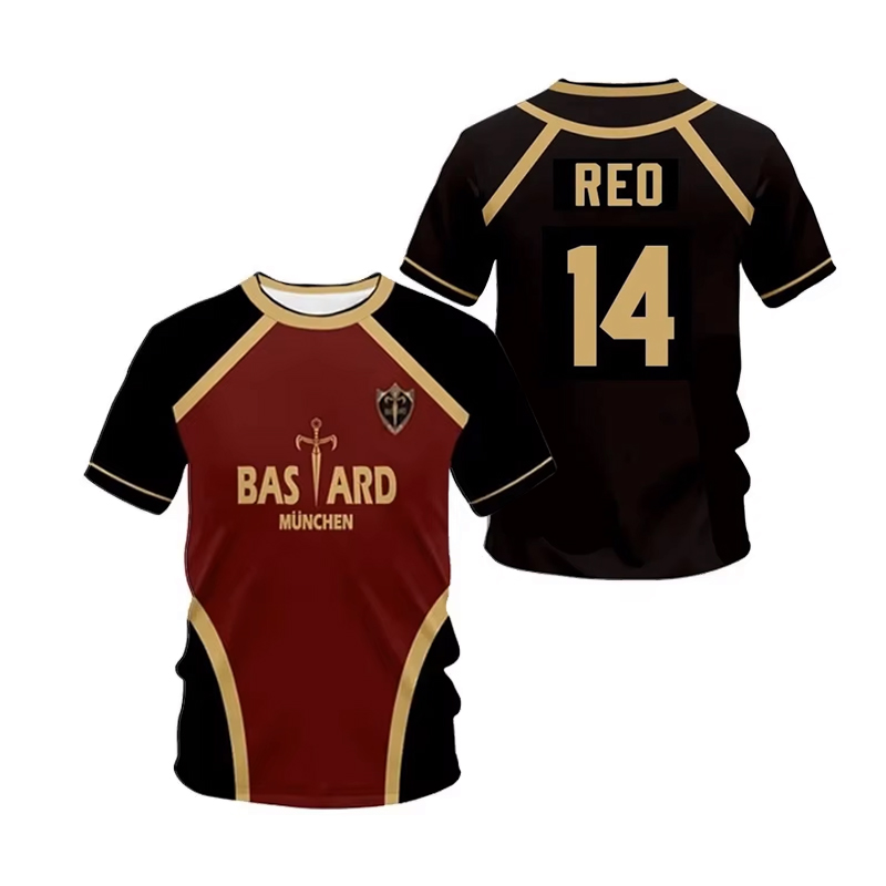 Jersey patrón de fútbol sala Vl Replika Blue Lock Anime Bastard Munich verano hombres y mujeres 3Dt camisa Casual deportes camiseta Top