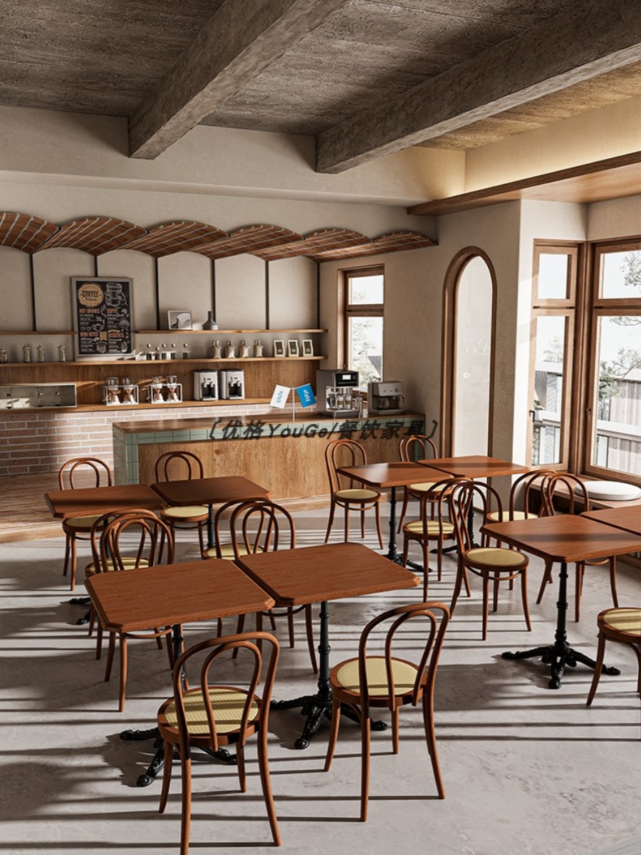 American Retro Massivholz Coffee Shop Tisch und Stuhl Kombination Restaurant