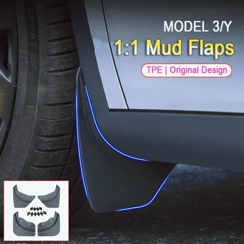 Flaps de lama macios para tesla modelo y 3 acessórios tpe paralama design original fender anti-neve anti-areia respingo guarda protetor