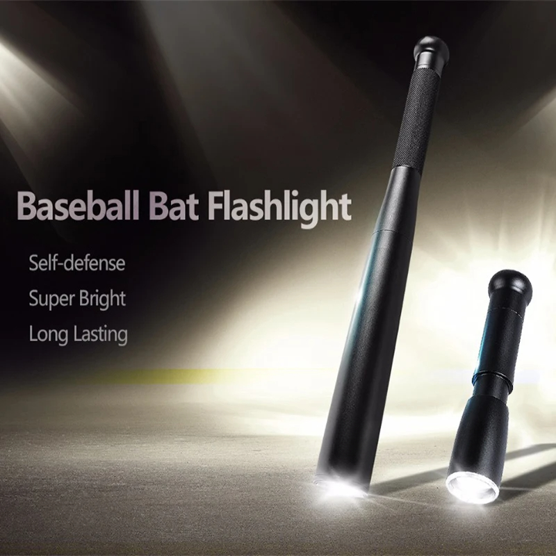 Bate de béisbol linterna LED impermeable, bastón superbrillante, antorcha de aleación de aluminio para emergencia, autodefensa, iluminación al aire libre