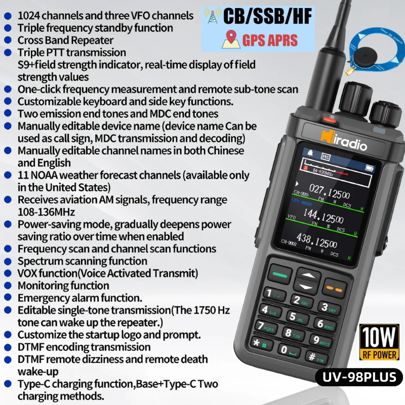 Iradio UV-98 PLUS Air Band Walkie Talkie Cross Band Repeater 2.4"large scree USB LSB CW CB SW MW LW SSB HF Multi Band Ham Radio