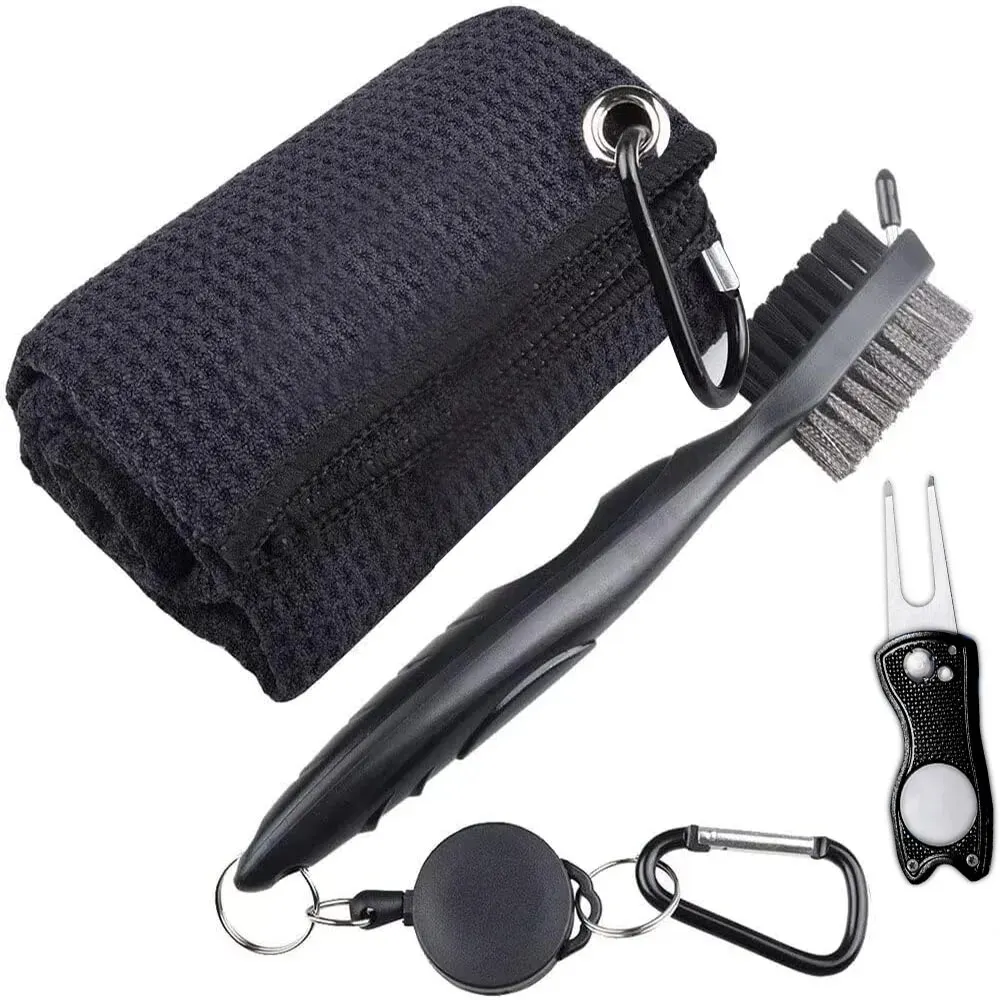 Kit di pulizia per spazzole e asciugamani per mazze da Golf, spazzola per la pulizia della scanalatura a doppia faccia con punta per scanalatura a sfera con cuneo per Putter